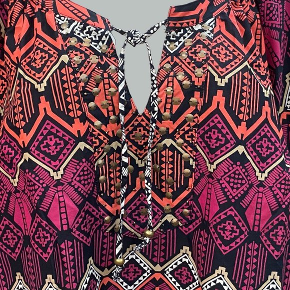 Catherines 2X (22/24) Multicolor Top 3/4 Sleeve Boho - Picture 3 of 12